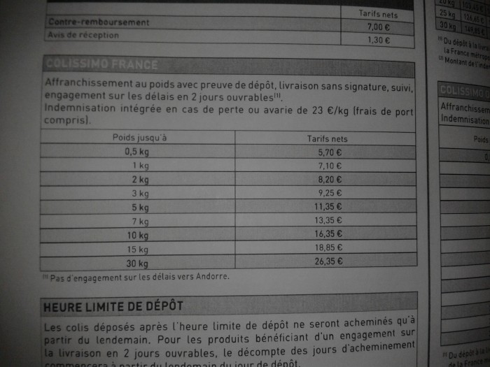 TARIF FRAIS DE PORT