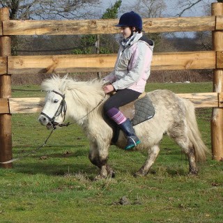 La petite Chlo� qui stressait a l'id�e de monter un poney pas encore d�bourr� :) Voici petit PLume 