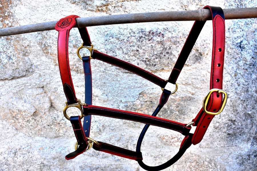 Licol unique ! Cuir Noir et Victoria, enti�rement r�alis� et cousu � la main. Taille Cheval