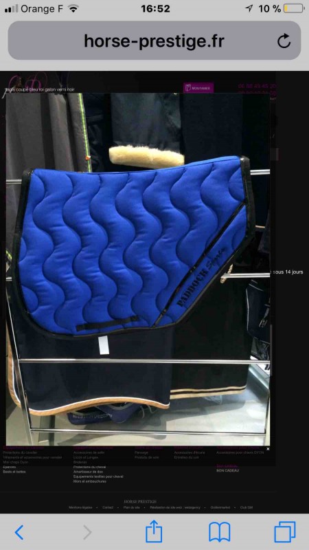 Cherche tapis paddock bleu roi.
Pas plus de 30/35?.
Contacte toute proposition !
Bonne fon de soir�e !