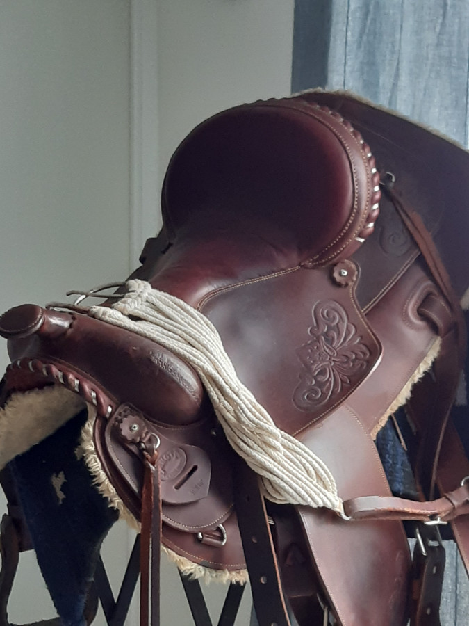 Je vends scelle west taille 16 avec tapis bon tat  200euros payement en espece uniquement. j\'habite a bailly romainvilliers 77700  venir chercher sur bailly romainvilliers numero de tlphone 0643289486. 